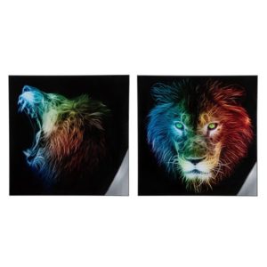 Lion Picture Set Of 2 Acrylic Wall Art In Multicolor And Black