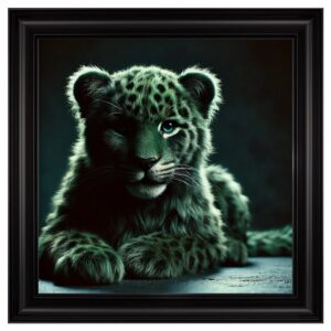 Hankinson Green Leopard Cub Wall Art In Black Frame