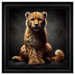 Hankinson Orange Leopard Cub Wall Art In Black Frame