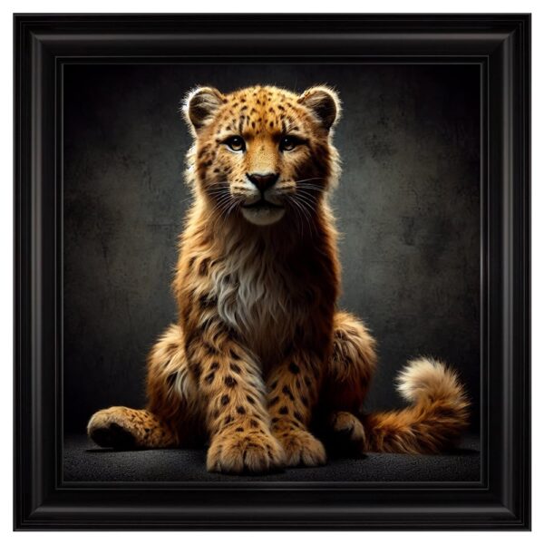 Hankinson Orange Leopard Cub Wall Art In Black Frame