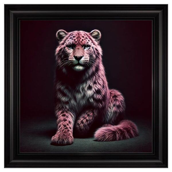 Hankinson Sitting Pink Leopard Cub Wall Art In Black Frame