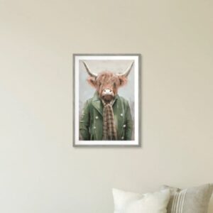 Manteo Wooden Highland Cow Wall Art In Grey Frame