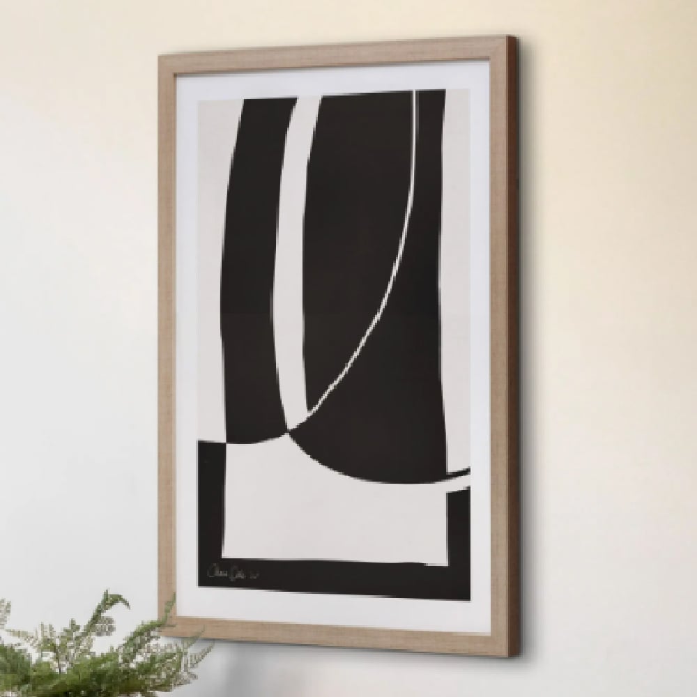 Skokie Wooden Noir Et Blanc Wall Art In Light Oak Frame
