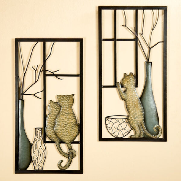 Aldgate Metal Set Of 2 Pawlette Wall Art In Brown And Grey