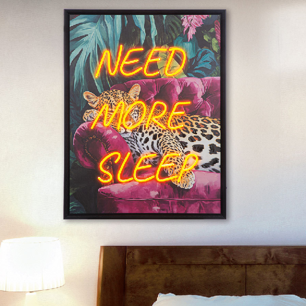 Cheam Canvas Need More Sleep LED Wall Art In Multicoloured