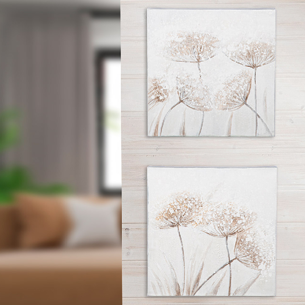 Colindale Canvas Set Of 2 Square Flower Wall Art In Brown And White