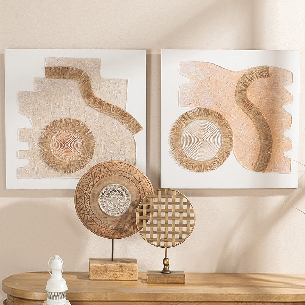 Colindale Canvas Set Of 2 Square Geometric Wall Art In Brown And White