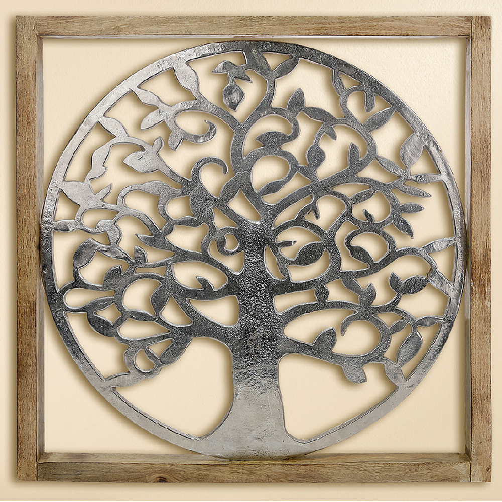 Colindale Large Wooden Trees life Wall Art In Natural And Silver