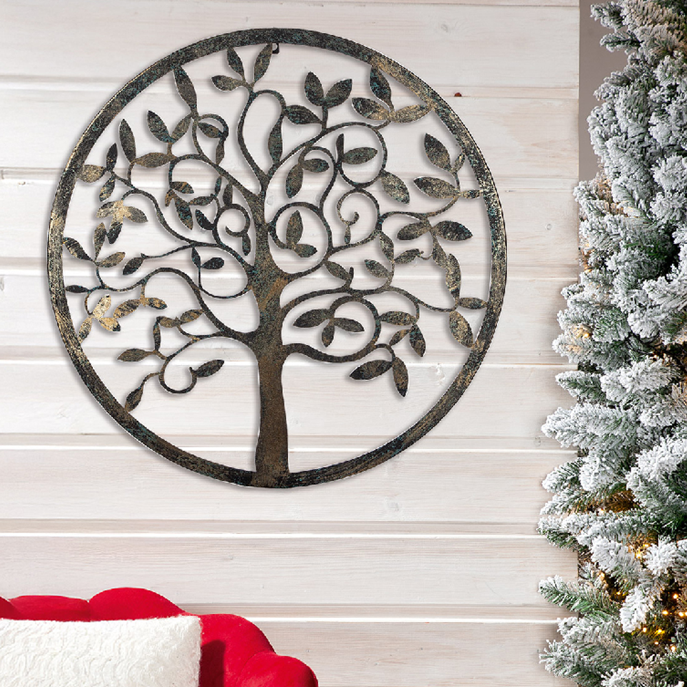 Colindale Metal Tree Wall Art In Black And Green