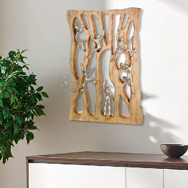 Colindale Wooden Climbing Wall Art In Natural And Silver